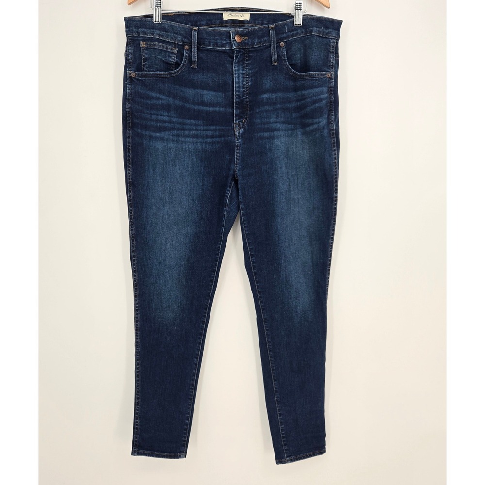 Madewell Skinny Jeans 34 Inch Dark Wash High Rise Denim Indigo Blue Stretch